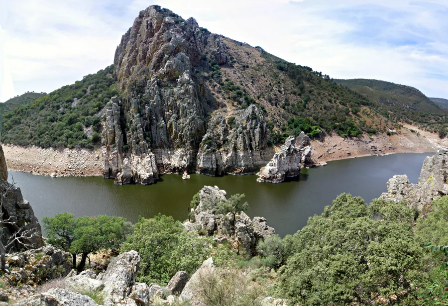 Buitres leonados sobrevolando el Salto del Gitano sobre el Tajo en Monfragüe
