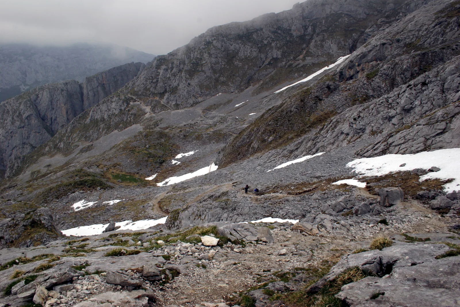 Canchales calizos con neveros en la subida hacia el Naranjo de Bulnes